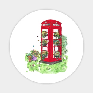 Red Telephone Box with Flowers Magnet